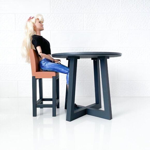 Miniature Barbie Bistro Table 4 Striped Chairs 3D Printed Dollhouse Furniture - Picture 5 of 7